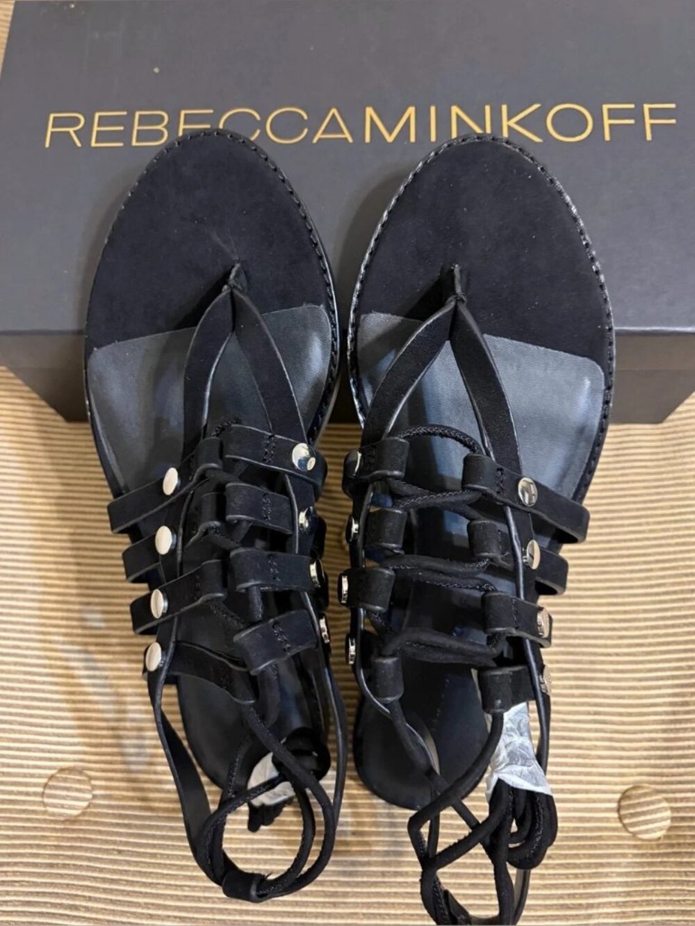 Rebecca Minkoff Evonne Gladiator Sandals Women 8M Black Suede NEW